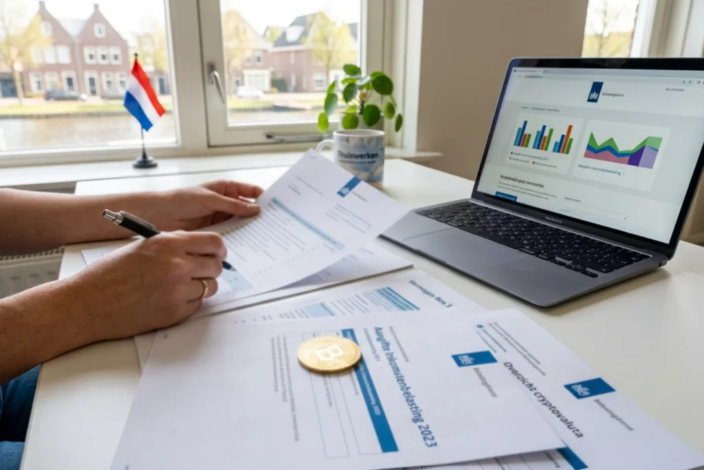 Belasting op crypto winst in Nederland met belastingformulier en bitcoin