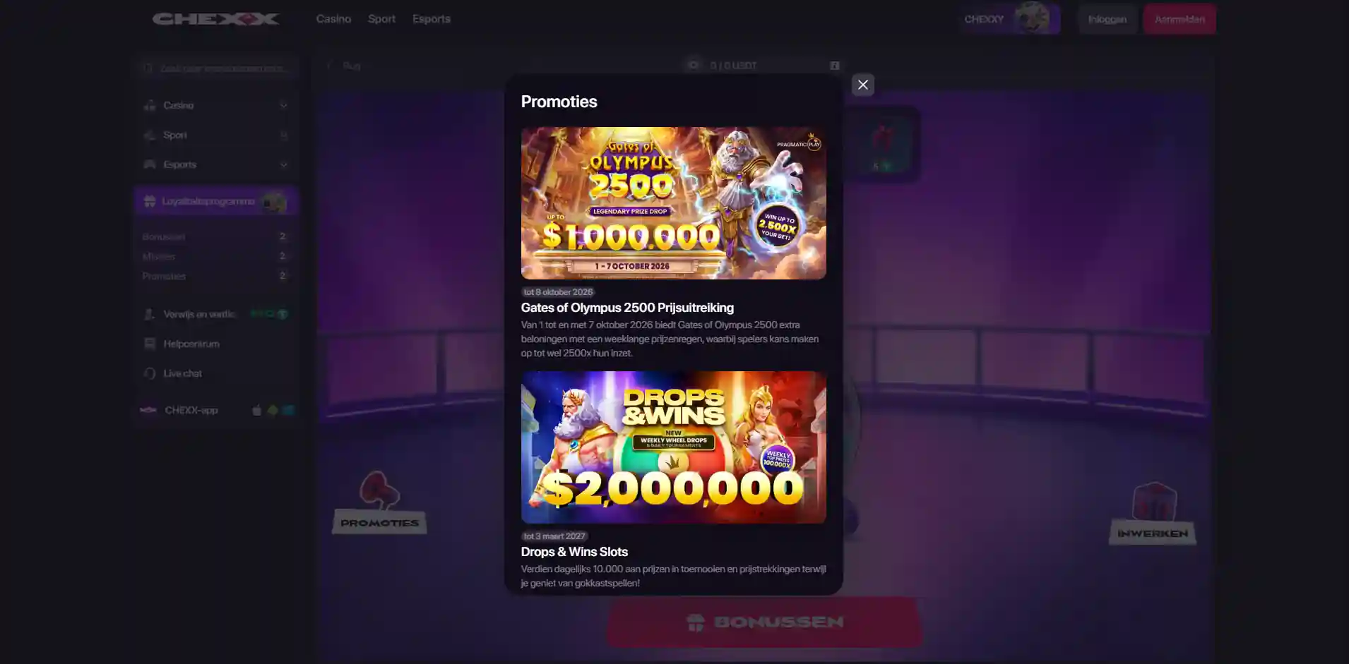 Welkomstpakket met drie bonusniveaus en aantallen gratis spins
