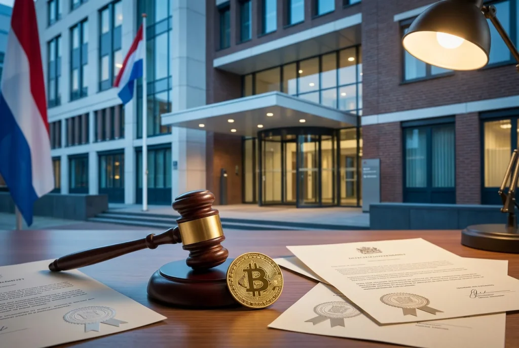 Kansspelautoriteit Nederland toezicht op crypto gambling met KSA logo en bitcoin