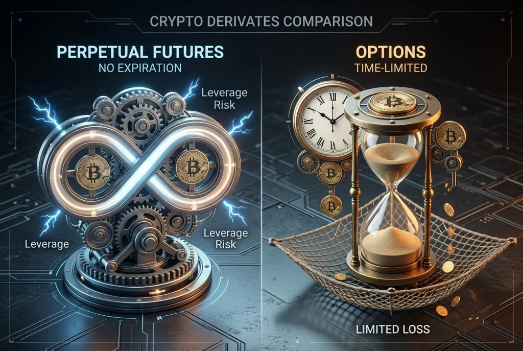 Perpetual futures versus opties vergelijking voor crypto trading